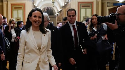 Venezuelan opposition leader Maria Corina Machado at the US Capitol to meet a bipartisan group of senators after lunch with President Donald Trump. Reuters