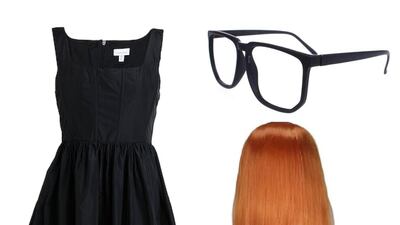 Dress as Anna Delvey from ‘Inventing Anna’: black dress, Dh231, Topshop at www.yoox.com, oversized glasses, Dh26.95, www.fruugo.ae; red wig, Dh50.14, www.lightinthebox.com. Photo: Topshop, Fruugo, Light in the box