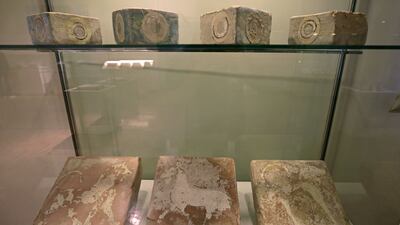 Boukan glazed bricks repatriated from Switzerland on display at Iran's National Museum in Tehran.