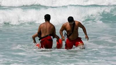 The Dubai Police Rescue team on a rescue drill, to show on how they save people's lives on an actual situation, at Jumeirah beach.