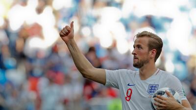 England's Harry Kane celebrates his team's 6-1 victory at the end of the group G match between England and Panama. Antonio Calanni / AP Photo