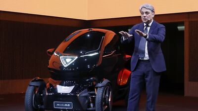 SEAT President, Italian Luca de Meo, during the presentation of the electric car 'Minimo', as part of the 19th edition of the Mobile World Congress (MWC) in Barcelona. EPA