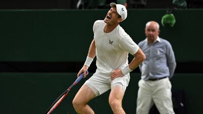 Britain's Andy Murray cries out in pain during a match against Greece's Stefanos Tsitsipas at Wimbledon, in London. AFP