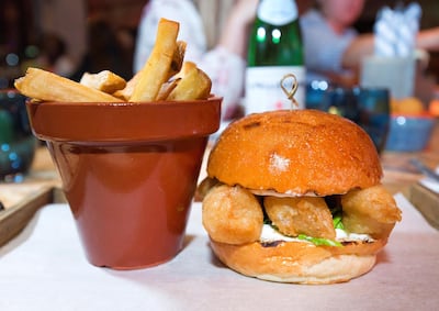 The 'fish-finger sarnie' on a nostalgic gastropub-style menu. Leslie Pableo / The National