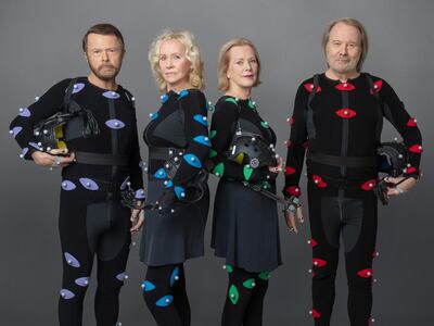 ABBA in the motion capture suits they wore to create realistic avatars of themselves. Photo: Baillie Walsh