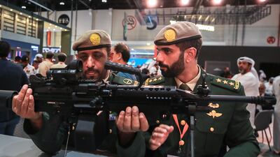 The new Caracal light machine gun on display at the International Defence Exhibition in Abu Dhabi. Victor Besa / The National