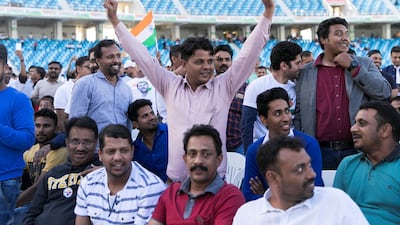 Crowds begin to gather ahead of Rahul Gandhi's speech today at Dubai International Cricket Stadium. Reem Mohammed/The National