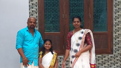 Soumya Devi, her husband Hari Prasad and their elder daughter Bhadra in their hometown Kerala in southern India. The family tells of hope amid the coronavirus pandemic. Courtesy: Hari Prasad
