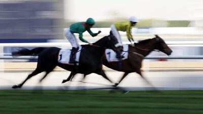 Christophe Soumillion on Vazirabad (L) from France winning the Dubai Gold Cup race during the Dubai World Cup 2016 at the Meydan race course in Gulf emirate of Dubai, United Arab Emirates, 26 March 2016. The Dubai World Cup is one of the richest events in the horse racing sporting calendar. EPA/ALI HAIDER