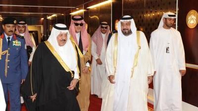 President Sheikh Khalifa bin Zayed walks with Saudi Prince Nayef bin Abdul Aziz during the GCC summit in Abu Dhabi. A reader commends the group for confronting common economic and security challenges.