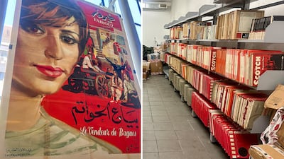 An original poster for Fairuz's 1965 film Le Vendeur de Bagues is one of the items preserved in the archives of Lebanon's Ministry of Culture, right. Nada Maucourant Atallah / The National