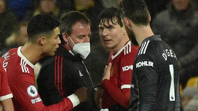 Victor Lindelof, second from right, experienced breathing problems during the Premier League match at Norwich City. AP