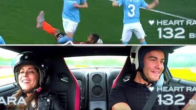 Nissan teamed with Loughborough University to find out what gets the heart racing more; driving around in fast car or watching your team play football. Photo: YouTube screengrab