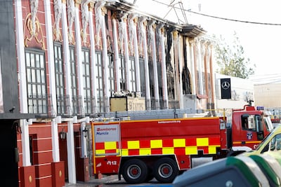A fire engine at the scene where a fire broke out in adjoining nightclubs in Murcia, south-eastern Spain. Reuters