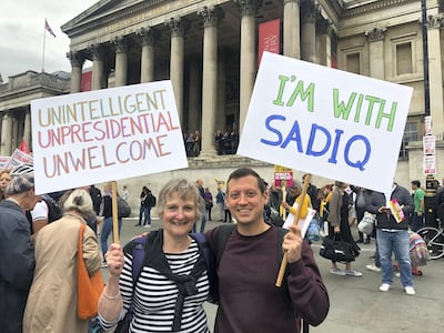 Karen and her son Rob joined the protest at Trafalgar Square. Taylor Heyman / The National