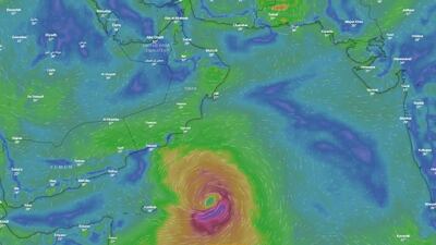 A screen grab of projections from Windy.com of a tropical depression developing in the Arabian Sea. Courtesy Windy.com