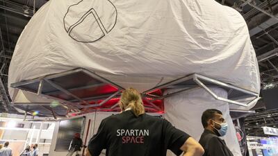 The balloon will be installed on the lander and inflate once the command is sent. Several airlocks will keep out lunar dust, with solar panels on the outside to recharge the habitat's energy supply. Antonie Robertson / The National