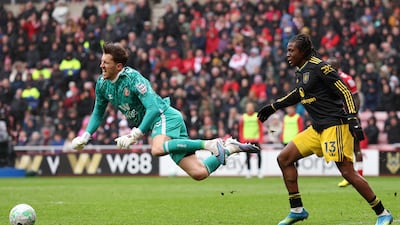 Robin Roefs of Sunderland is challenged by Manchester United's Patrick Dorgu during their Premier League match at the Stadium of Light. Getty Images