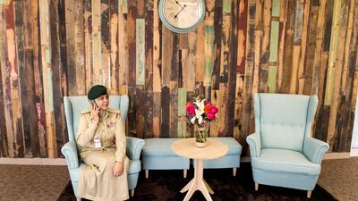 Not your normal office furniture. Laila Mohammed Bilkhairi sits in a comfy chair at Dubai Police HQ.