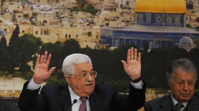 Palestinian president Mahmoud Abbas speaks during the meeting of the Palestinian Central Council in the West Bank city of Ramallah. Mohamad Torokman / Reuters