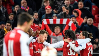 Arsenal celebrated getting past CSKA Moscow on Thursday in the Europa League but now face Atletico Madrid in the semi-finals. Alexander Nemenov / AFP