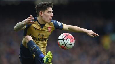 Arsenal’s Hector Bellerin in action during the Premier League match between Everton and Arsenal at the Goodison park, Liverpool, Britain, 19 March 2016. EPA/PETER POWELL