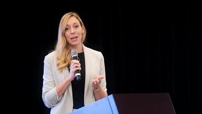 Kelly Timmins, director of conservation, education and CSR at Atlantis Dubai, speaking at the event. All photos: Ruel Pableo for The National