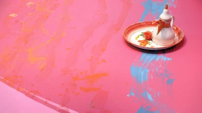 Work by artists Ramin Haerizadeh, Rokni Haerizadeh and Hesam Rahmanian at the We Are Open For Installation. Chris Whiteoak / The National