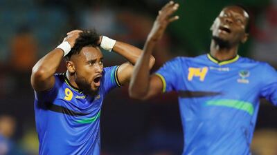 Tanzania's Adi Yussuf reacts after conceding a third goal. Reuters