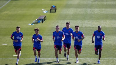 Atletico Madrid's players during training at Wanda Sports City in Majadahonda.