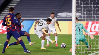 Quarter-final, August 14, 2020 - Barcelona 2 (Alaba og 7', Suarez 57') Bayern Munich 8 (Müller 4', 31', Perisic 22', Gnabry 28', Kimmich 63', Lewandowski 82', Coutinho 85', 89'): An astonishing night in Lisbon as Bayern put Lionel Messi's Barcelona to the sword. Four goals in each half meant Bayern won their last 19 matches in all competitions, while Lewandowski became the first player to score in eight or more consecutive Champions League matches since Cristiano Ronaldo in 2018. Reuters
