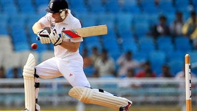 England batsman Eoin Morgan plays a shot against Mumbai A in Mumbai.