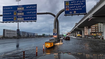 Aftermath of the heavy night time rains along the Mall Of The Emirates turnoof on Sheik Zayed Road Dubai. Antonie Robertson/The National