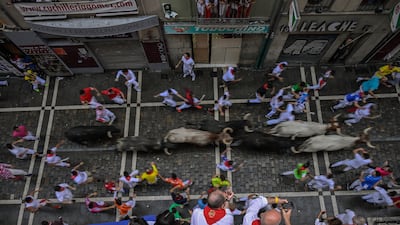 The third day of the running of the bulls at the San Fermin fiestas in Pamplona, Spain. AP