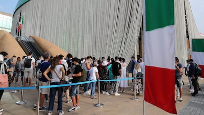 Visitors outside the Italy pavilion.