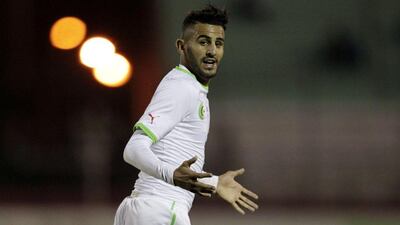 Riyad Mahrez of Algeria celebrates after scoring a goal against Malawi on Wednesday night in a 3-0 victory that ensured Algeria would qualify for the 2015 Africa Cup of Nations. Louafi Larbi / Reuters