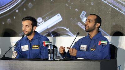 The UAE's first two astronauts Hazza Al Mansouri (right) and Sultan Al Neyadi, will be joined by two new members as the country's space programme grows. Chris Whiteoak/The National