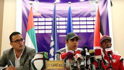 Head Coach Mahdi Ali gives a press conference ahead of the football match between the UAE ( united arab emirates ) national team football team against Palestinian national team. ( Wam )