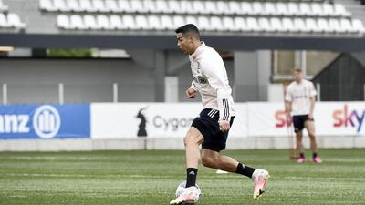 Juventus star Cristiano Ronaldo during a training session at JTC in Turin, Italy. Getty Images