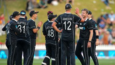 Jimmy Neesham, right, picked up five wickets against Bangladesh in the third ODI at Basin Reserve in Wellington. Getty