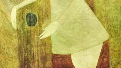 Leila Nseir. Motherhood, 1970. Oil on canvas, 202 x 102 cm. Image courtesy of Barjeel Art Foundation, Sharjah.