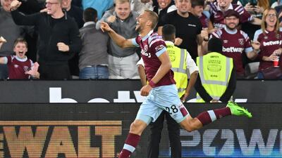 Tomas Soucek celebrates his leveller. AFP