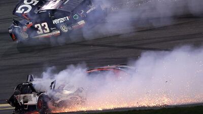 Austin Cindric (car No 33) after the late smash. AFP