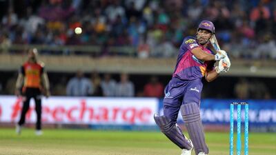 Rising Pune Supergiants batsman MS Dhoni plays a shot against Sunrisers Hyderabad. Noah Seelam / AFP