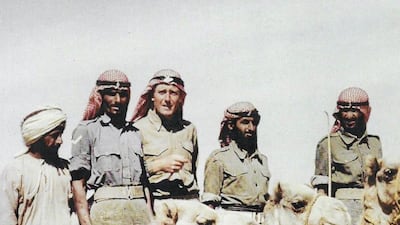 Trucial Oman Scout Anthony Rundell with the men he commanded in Al Ain in 1960. Courtesy: UAE National Archives