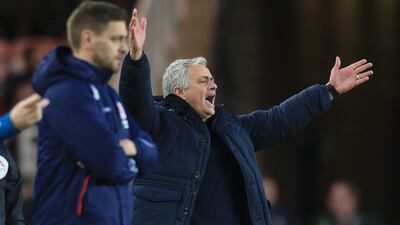 Jose Mourinho gestures on the touchline during the FA cup third round match between Middlesbrough and Tottenham. AFP