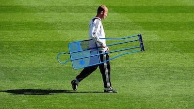 Alan Shearer leads a training session during his spell as Newcastle caretaker manager. PA