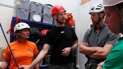From left, Gail Muirhead (trainer), Chris Blakeley (manager at Petzl), David Gerber (trainer) and Stewart Dean (trainer) during a clinic on climbing safety.