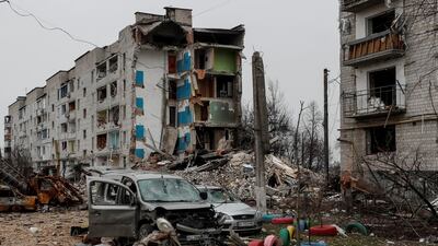 Destroyed apartment buildings in Borodyanka. Reuters