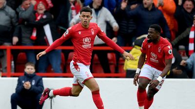 Brennan Johnson of Nottingham Forest celebrates after scoring their first goal. Getty
